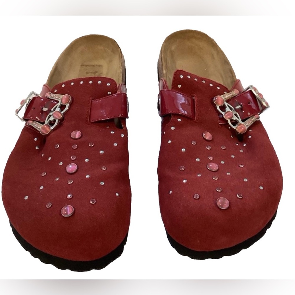 Betula Birkenstock Rocko Cranberry Suede Slip-on Mule Sandal Shoe (Size L 7)